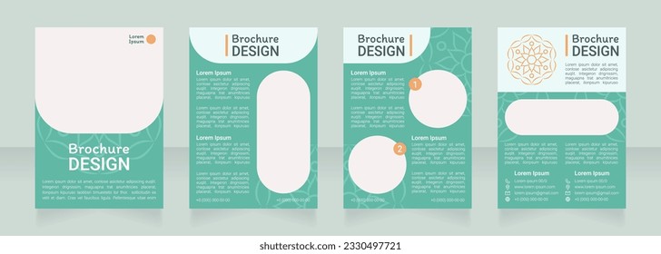 Spirituality ornamental blank brochure design. Template set with copy space for text. Premade corporate reports collection. Editable 4 paper pages. Roboto Light, Medium, Itim Regular fonts used