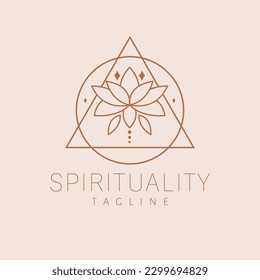 Spirituality vector logo design. Sacred geometry and lotus flower logotype. Esoteric logo template.