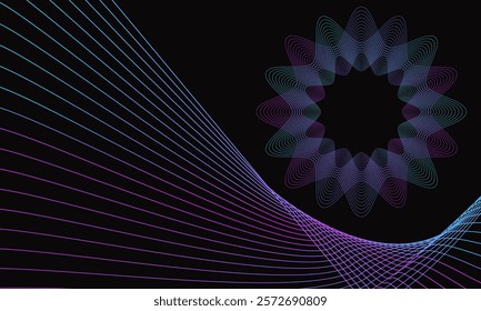 Spirograph abstract element on a black background	