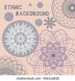 Spirograph background. Clipping mask. You can move elements. Cute handmade tribal art design. Vector Flyer oriental template.