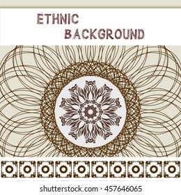 Spirograph background. Clipping mask. You can move elements. A4 gift card template. Bohemian circular design.