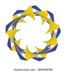 Spirograph circle is shaped like a star flower covered in yellow blue