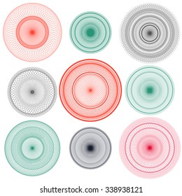 Spirograph Designs - Set of Abstract radial spirograph designs.  Colors are global for easy editing.
