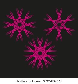 Spirograph flower patterns. Neon magenta elements. Abstract rosette Vector. Dark background design.