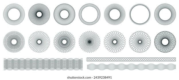 Spirograph graphic elements. Collection of abstract shapes for design. Vector illustration.