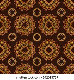 Spirograph orange seamless pattern on dark background