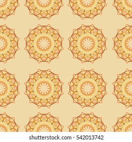 Spirograph orange seamless pattern on light beige background