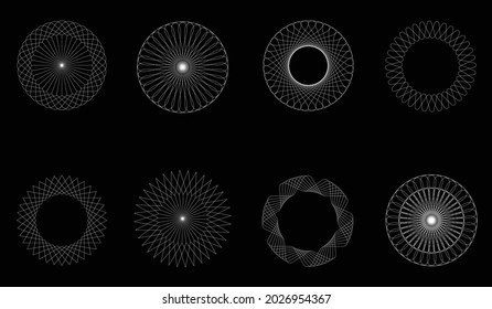 Spirograph patterns set. Set of abstract shapes for design. Circular ornament of spirograph can be used as watermarks.eps 10