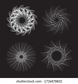 Spirograph patterns set. Twisted lines abstract shapes. Guilloche frames for certificate, diploma, money, official documents watermarks. Guilloche patterns, intricacy lines, spirograph twisted shapes