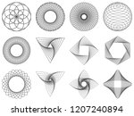 Spirograph patterns set. Vector geometric abstract forms isolated on white. Round and spiral twisted lines. Symmetrical shapes can be used as watermarks. Circular ornament of spirograph.