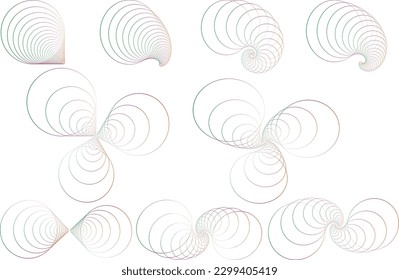 Spirograph patterns set. Vector geometric abstract forms isolated on white. Round and spiral twisted lines. Symmetrical shapes can be used as watermarks. Circular ornament of spirograp