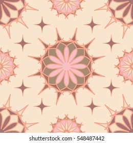 Spirograph seamless background. The sample is made in pastel beige and pink colors