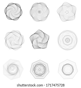Spirograph shape set. Geometric abstract vector forms isolated on white background