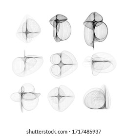 Spirograph shape set. Geometric abstract vector forms isolated on white background. 