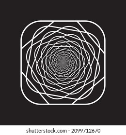 Spirograph square spiral like a rose logo on black background. Vector illustration.