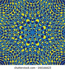Spirograph Star graphic in blue and yellow colors