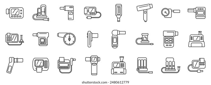 spirometer icons set. Line icons of various medical devices used for diagnosis and treatment in healthcare settings