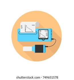 Spirometer medical equipment. The device determines the volume of the lungs. Vector flat icon.