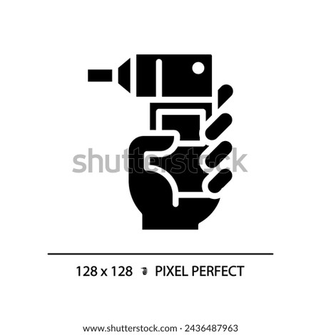 Spirometer pixel perfect black glyph icon. Breathing exercise. Respiratory disease. Lung function. Medical device. Silhouette symbol on white space. Solid pictogram. Vector isolated illustration