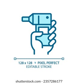 Spirometer pixel perfect light blue icon. Breathing exercise. Respiratory disease. Medical device. RGB color sign. Simple design. Web symbol. Contour line. Flat illustration. Isolated object