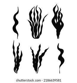 Spirulina. Black silhouette on a white background. Vector set.