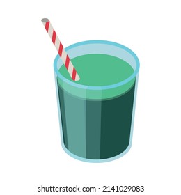 Spirulina isometric composition with isolated image of glass with green cocktail and drinking straw vector illustration