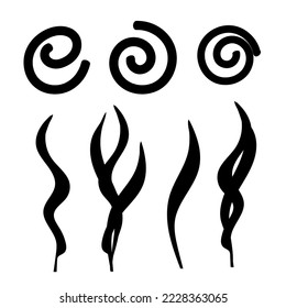 Spirulina. Seaweed. Chlorella. Black silhouette. Vector set.