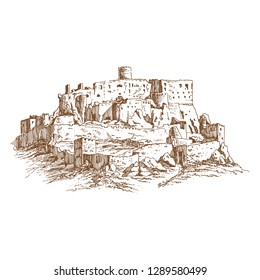 Spis Castle. Engraving