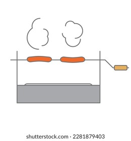 A spit for hot dogs. Flat sausage design.
