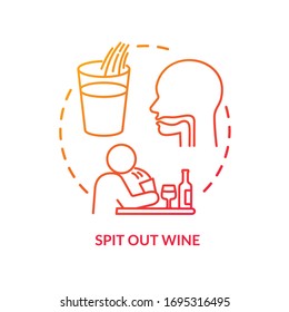 Icono de concepto de vino escupido. Consejos profesionales de sumiller, consejos de winetasting idea de la delgada línea. Evite tragar en el depósito. Dibujo de color RGB con contorno aislado del vector