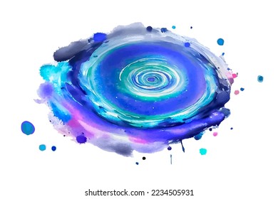 Spital galaxy watercolor paint splashes, fantasy scientific, celestial cosmos. Beauty blue and purple astrology background