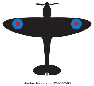 A Spitfire Plane Silhouette Isolated On A White Background