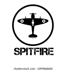 A Spitfire Plane Silhouette Isolated On Circle.