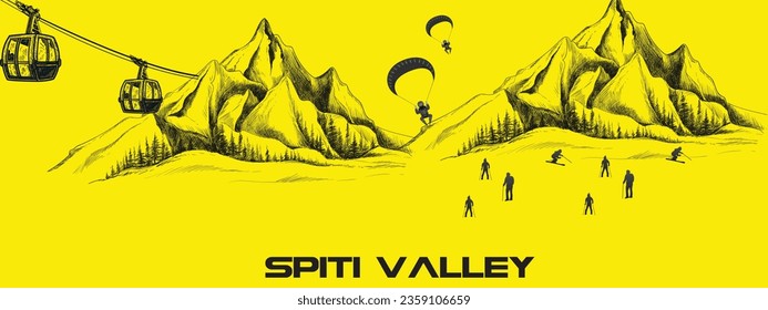 Spiti valley beautiful vector illustration
