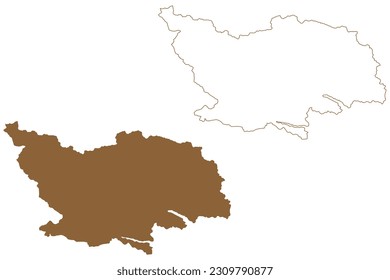 Spittal an der Drau district (Republic of Austria or Österreich, Carinthia or Kärnten state) map vector illustration, scribble sketch Bezirk Spittal an der Drau map