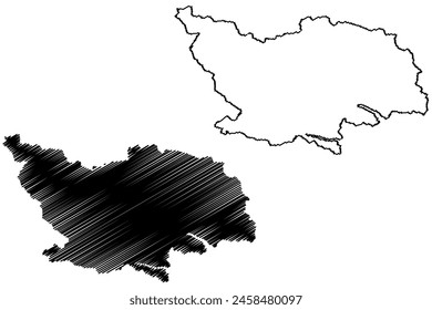 Spittal an der Drau district (Republic of Austria or Österreich, Carinthia or Kärnten state) map vector illustration, scribble sketch Bezirk Spittal an der Drau map