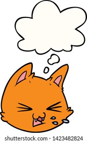 spitting cartoon cat face with thought bubble