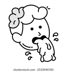 A spitting character icon in drawing style 
