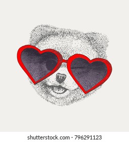 Spitz glasses in the shape of a heart. Valentine's day. postcard