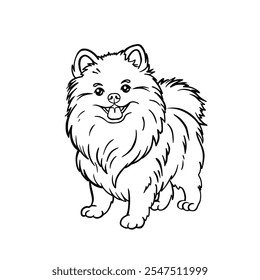 Spitz Line Dog Coloring Page, Hand Drawn Vector Illustration