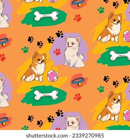 Spitz puppy pattern on the background of splashes of paint