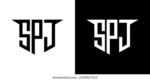 SPJ diseño de la letra del logotipo con el fondo blanco en ilustrador, estilo moderno de la superposición de la fuente del alfabeto del logotipo del Vector, diseños de la caligrafía para el logotipo, cartel, invitación, etc.