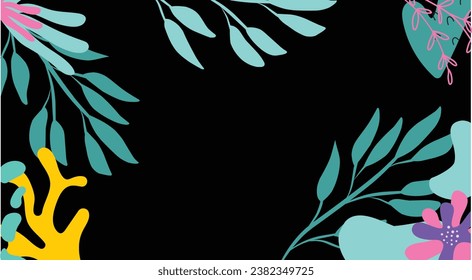  splash abstract background for design.banner frame background with beautiful. background for design. Colorful background with tropical plants. Place for your text.