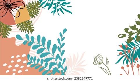  splash abstract background for design.banner frame background with beautiful. background for design. Colorful background with tropical plants. Place for your text.