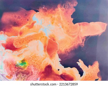 Splash Abstract Pattern. Orange Holi Space. Alcohol Ink Splash Paint. Fluid Gradient Background. Acrylic Ink Illustration. Swirl Vector Splash. Liquid Marble Red Fire. Hot Modern Abstract Painting