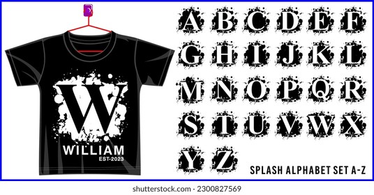Splash Alphabet, Grunge Font Vector Design, Distressed Alphabet, Kid's T shirt Vector Design