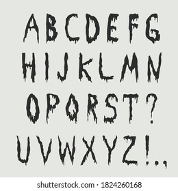 Splash Alphabet, vector blood or slime letters. Hand writting doodle scary font. Halloween party style