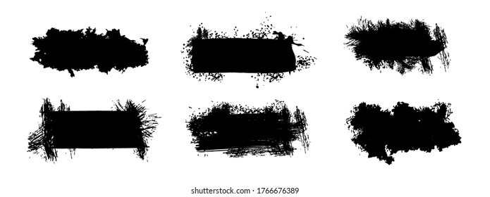 Splash banners set. Different brush strokes and shapeless scribbles. Isolated decorative elements for banners. Ink splatters. Vector paintbrush set.