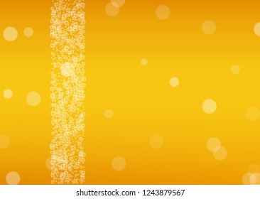 Splash beer. Background for craft lager. Oktoberfest foam. restaurant menu concept. Shiny pint of ale with realistic white bubbles. Cool liquid drink for Gold jug with splash beer.