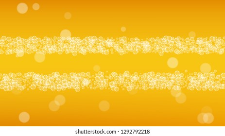 Splash beer. Background for craft lager. Oktoberfest foam. bar flyer layout. German pint of ale with realistic white bubbles. Cool liquid drink for Golden mug with splash beer.